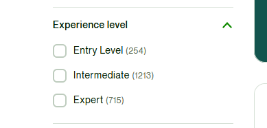 Upwork's search features allow you to select your experience level with freelancing and your specific subject